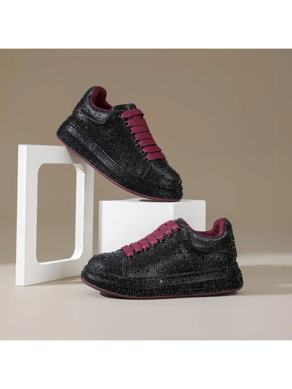 Women's Black Red Glitter Neon Dressy Sparkly Rhinestone Bling Comfort Sneakers